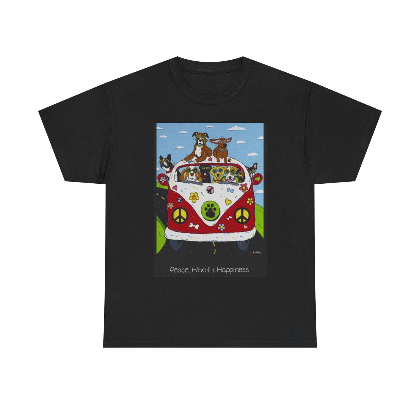 Peace Woof And Happiness Graphic T Shirt Funny Unisex Heavy Cotton Tee