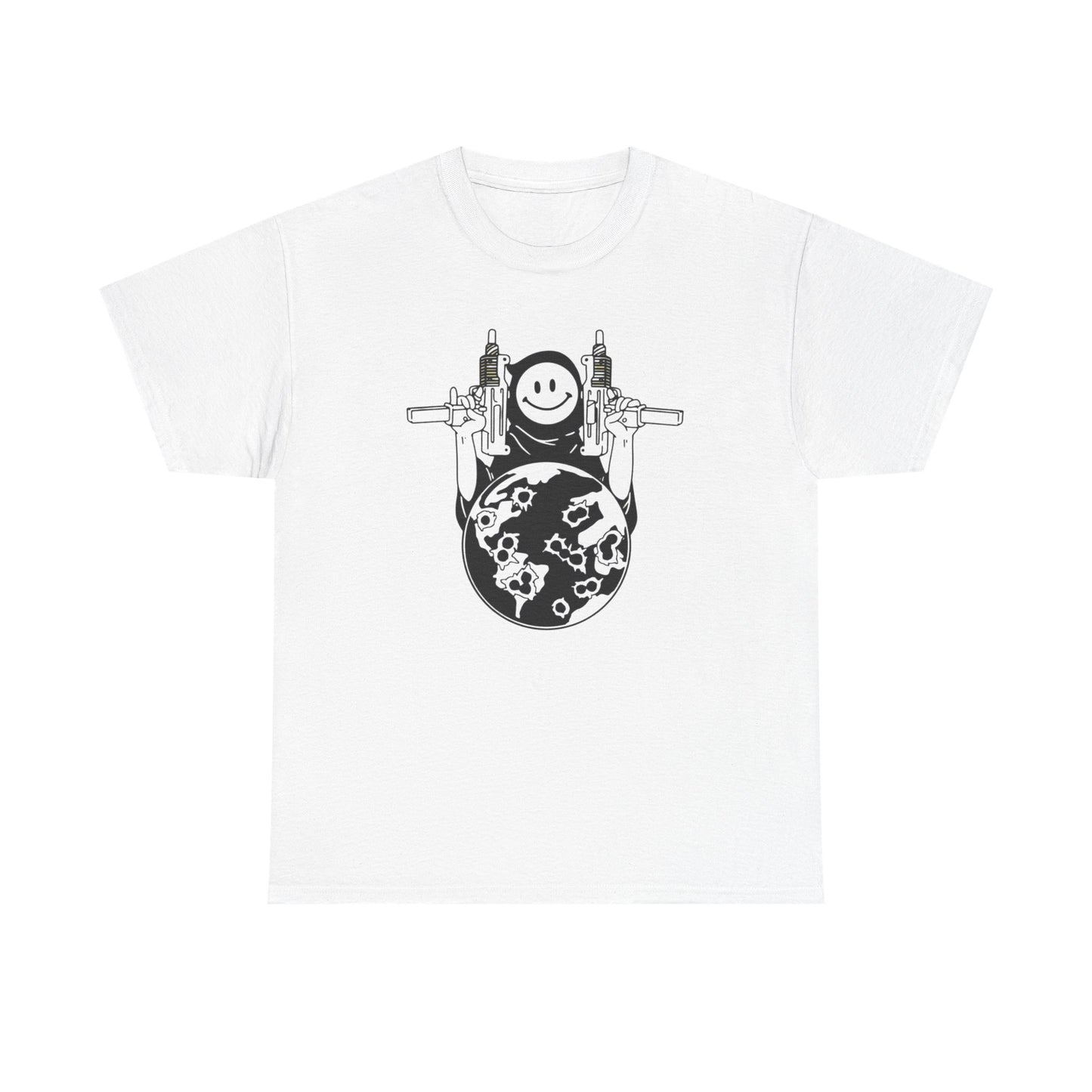 Uzi Smiley Face Grim Reaper Graphic T Shirt Unisex Heavy Cotton Tee