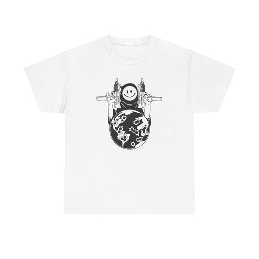 Uzi Smiley Face Grim Reaper Graphic T Shirt Unisex Heavy Cotton Tee