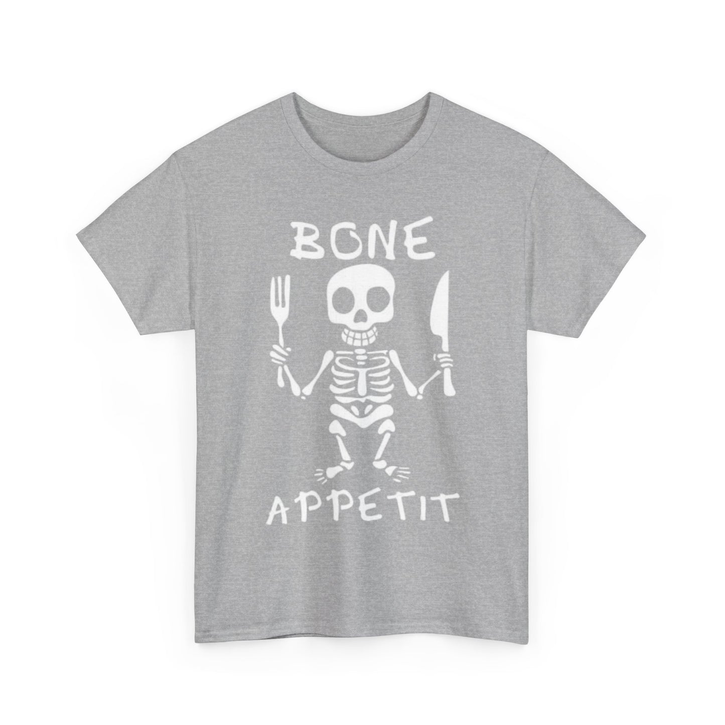 Bone Appetit Shirt Funny Comedy Jokes Skeleton Chef Sous Unisex Heavy Cotton Tee