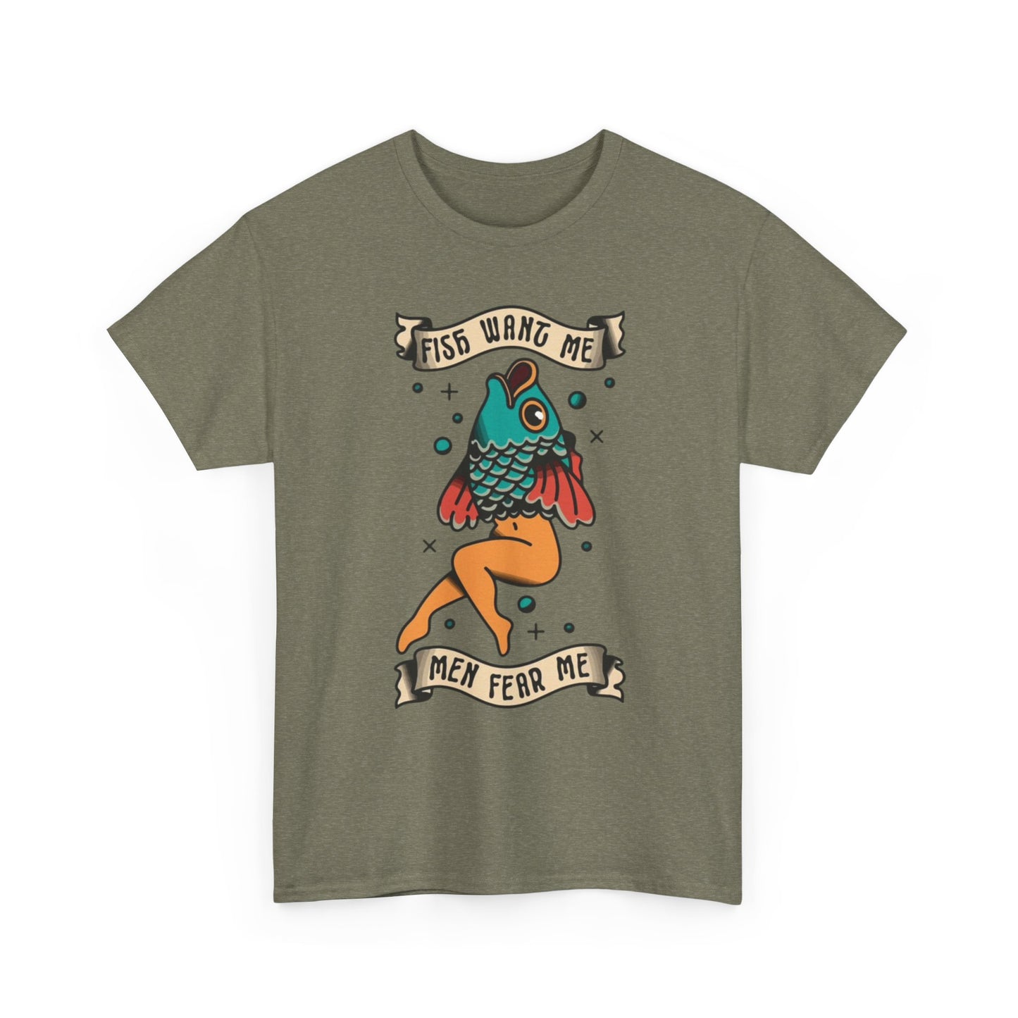 Sailor Jerry Fish T Shirt Funny Fear Tattoo Art Graphic Unisex Heavy Cotton Tee