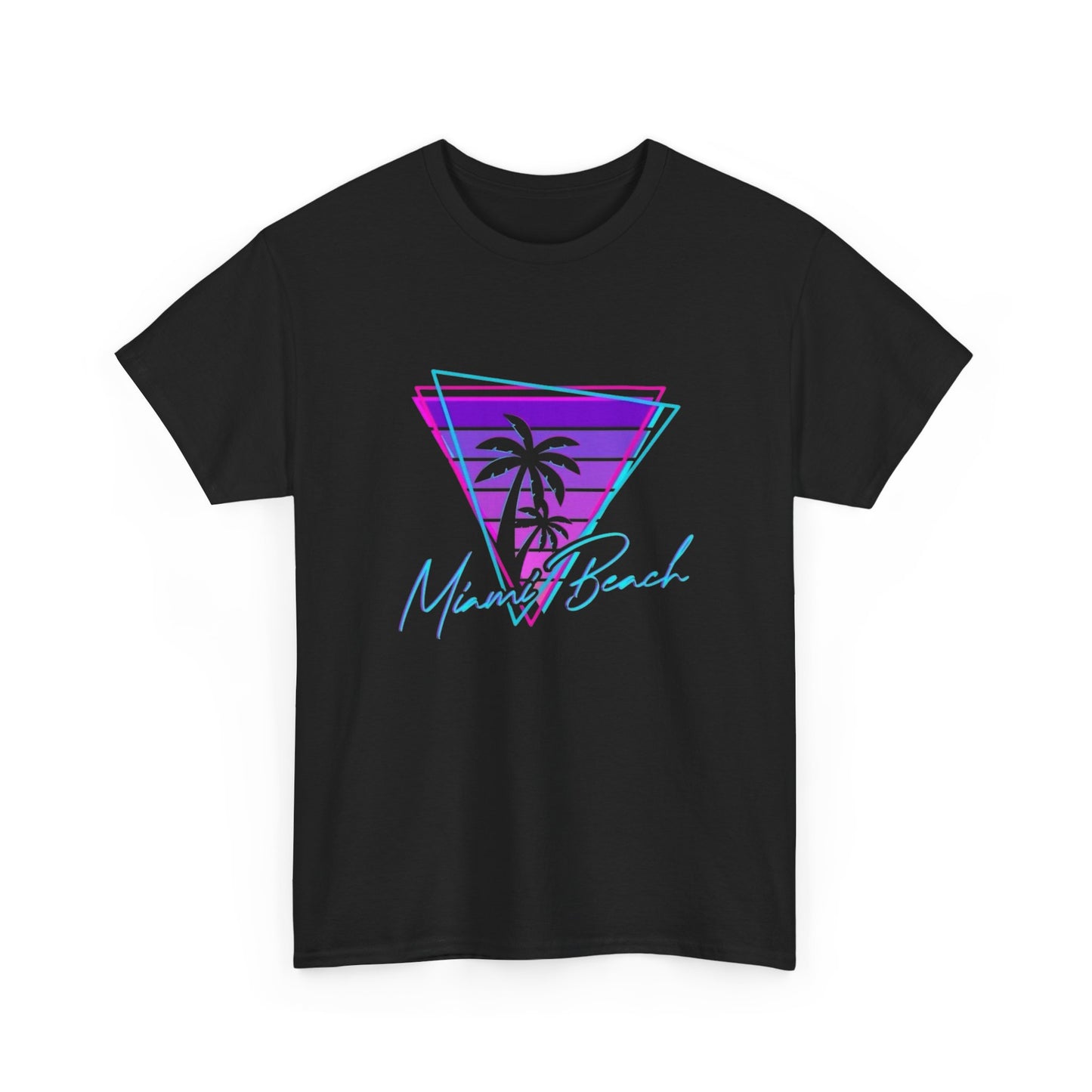 Miami Beach Logo Retro Neon Graphic T Shirt ALL SIZES Tee Unisex Heavy Cotton