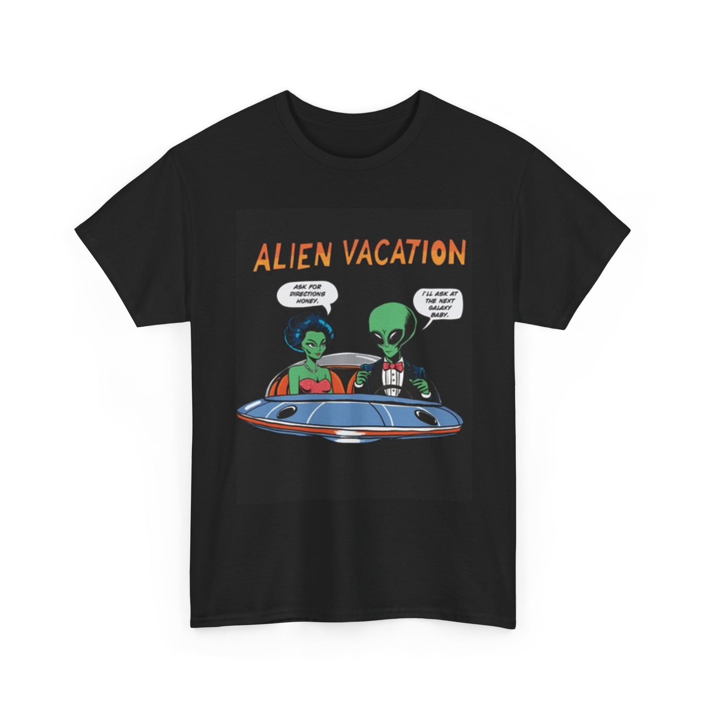 Alien Vacation Shirt Funny 50s Graphic Space Ship Unisex Heavy Cotton Tee