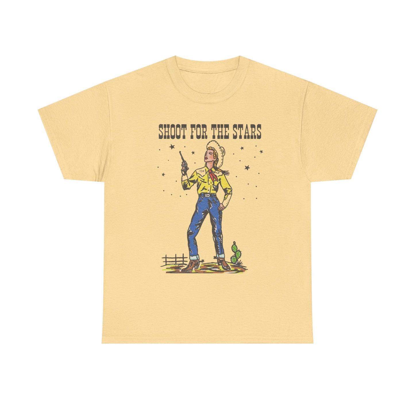 Shoot For The Stars Cowgirl Graphic T Shirt Unisex Heavy Cotton Tee NEW Gift