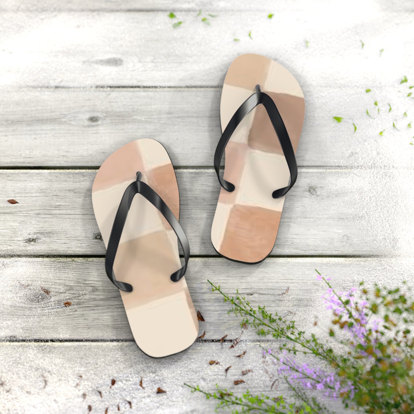 Tan Checkered Sandals, Beach Shoes, Vacation Flip Flops, Pool Slides