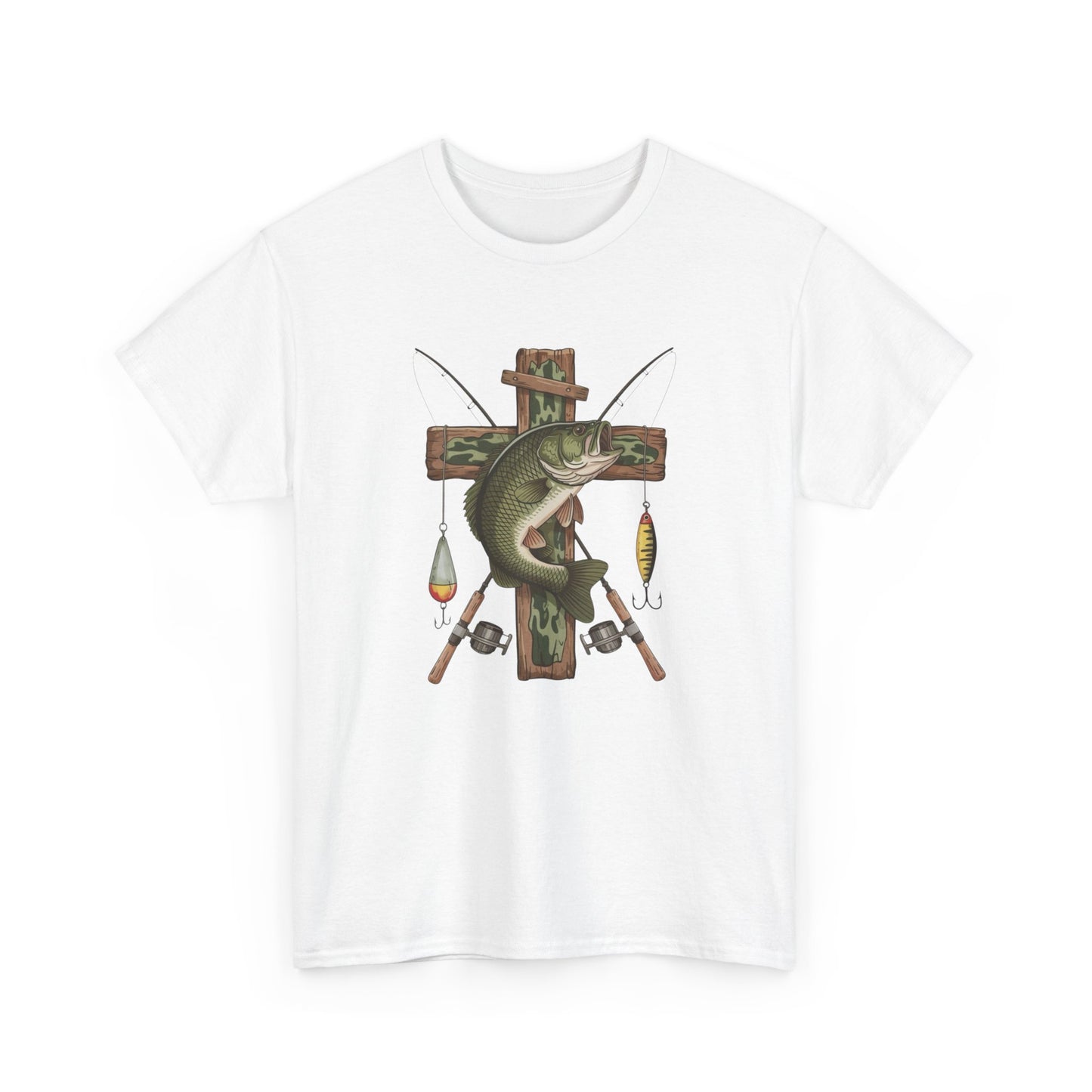 Fishing Cross Graphic T Shirt Unisex Heavy Cotton Tee
