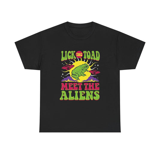 Lick The Toad Meet The Aliens T-Shirt NEW Gift Unisex Heavy Cotton Tee