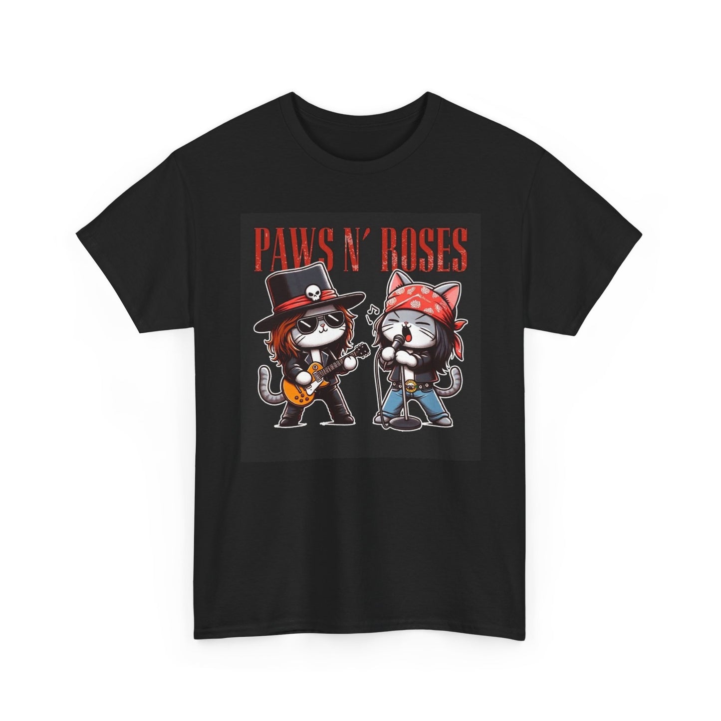Paws And Roses Graphic T Shirt Funny Cat Rock Unisex Heavy Cotton Tee