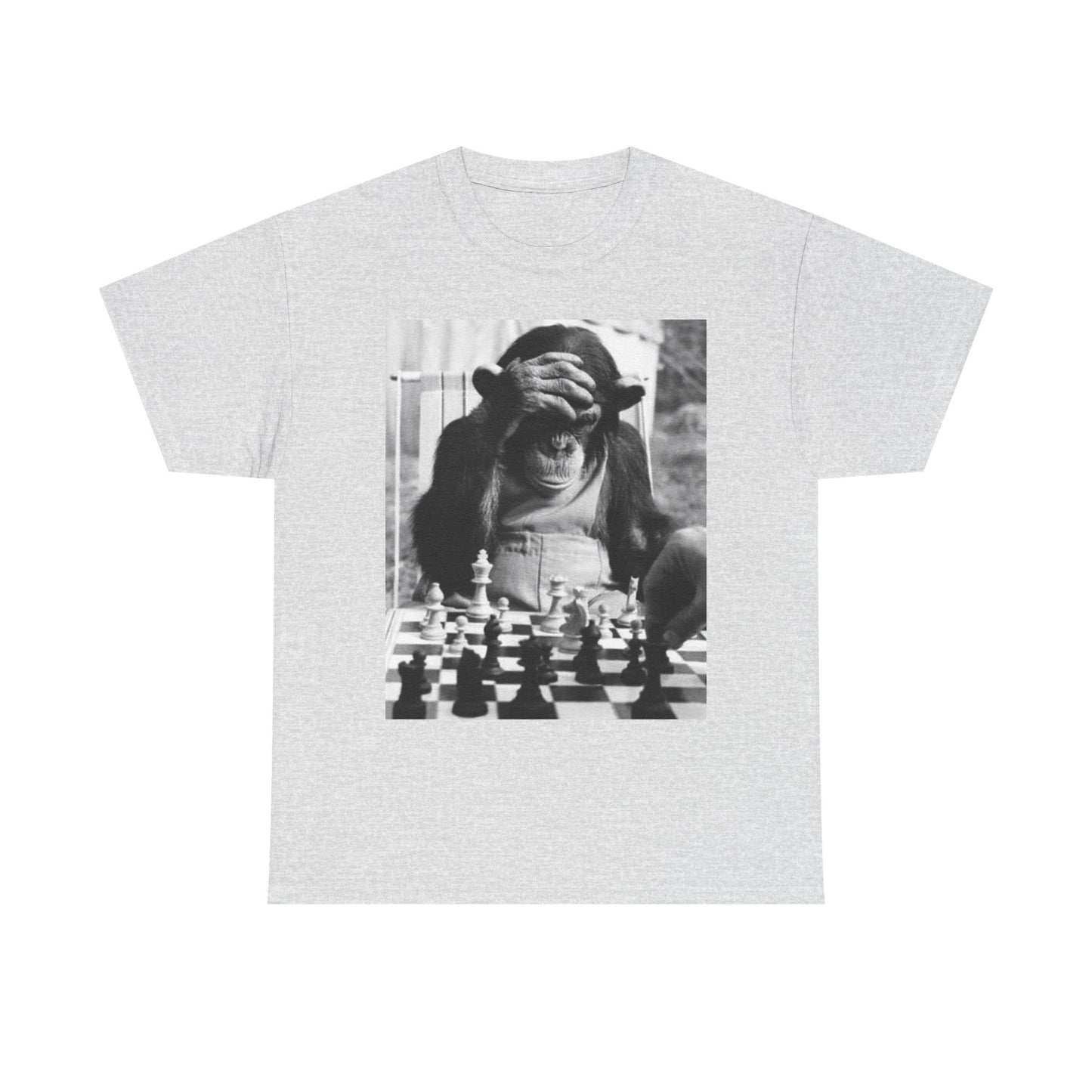 Monkey Playing Chess Funny Graphic T Shirt Unisex Heavy Cotton Tee