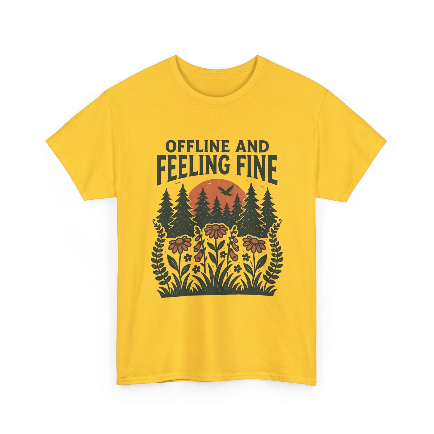 Offline And Feeling Fine Outdoors Retro Graphic T Shirt Regular Men's Heavy Cotton Tee