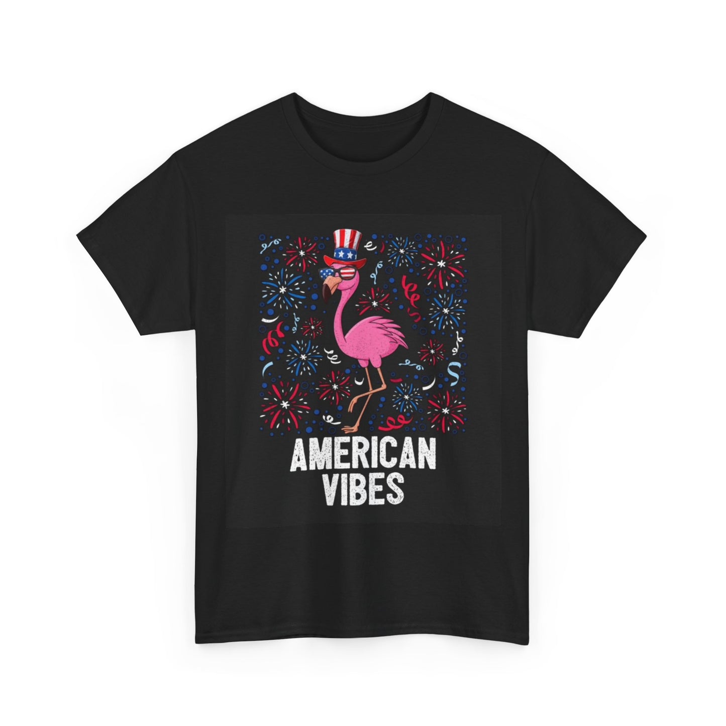 American Vibes Tshirt American Flag Flamingo July 4th Unisex Heavy Cotton Tee