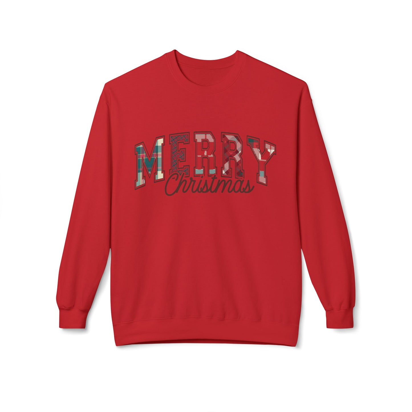 Merry Christmas Plaid Sweater NEW Unisex Fleece Crewneck Sweatshirt