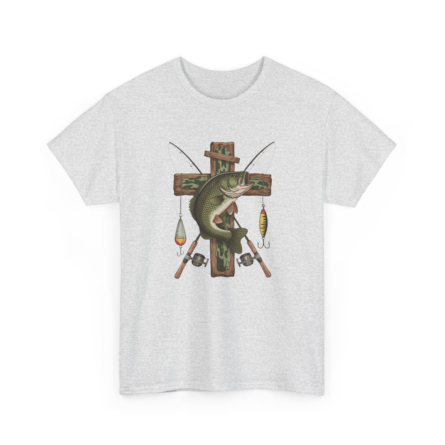 Fishing Cross Graphic T Shirt Unisex Heavy Cotton Tee