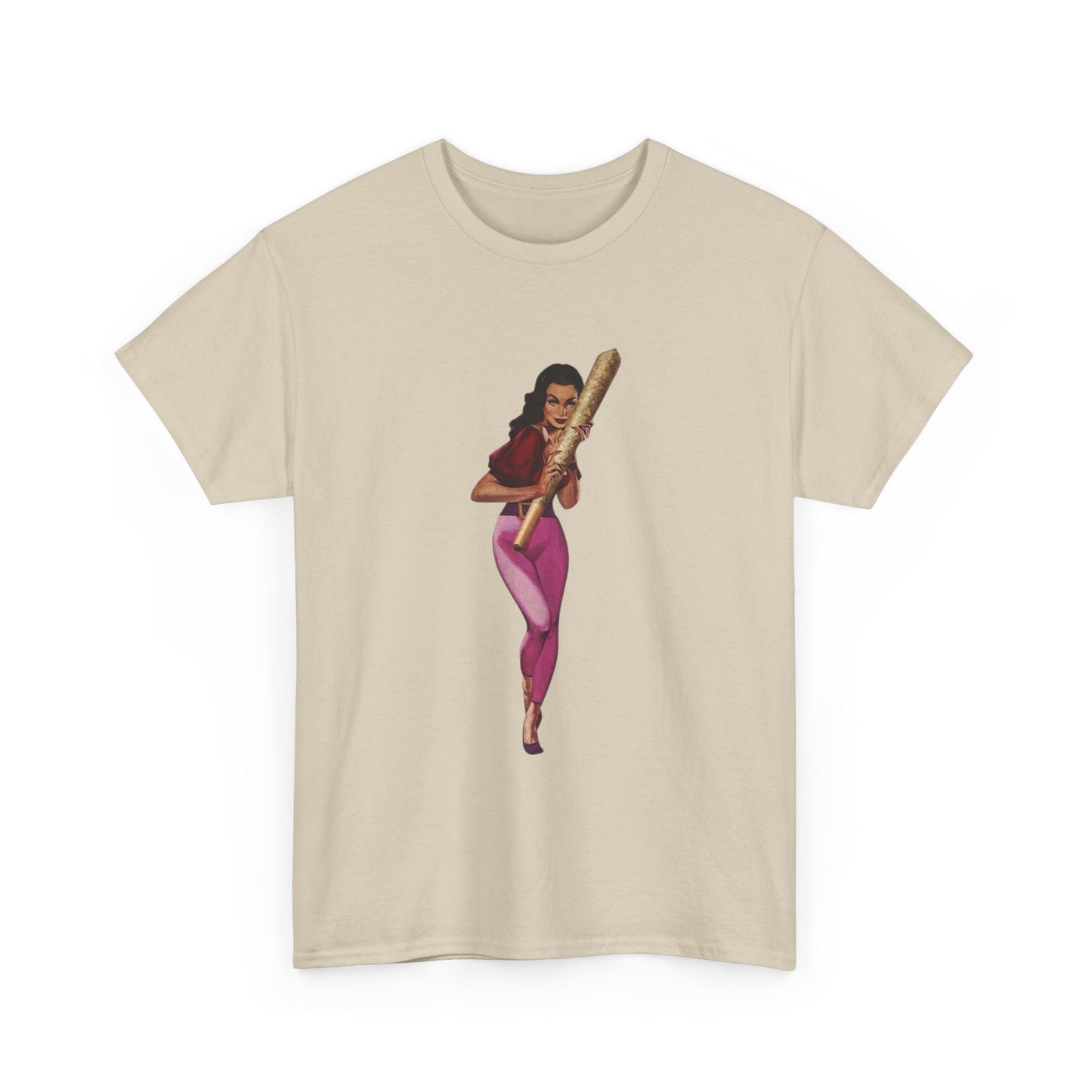 Weed Joint Hugs Vintage Pinup Graphic T-Shirt Womens Comfy Cotton Tee NEW