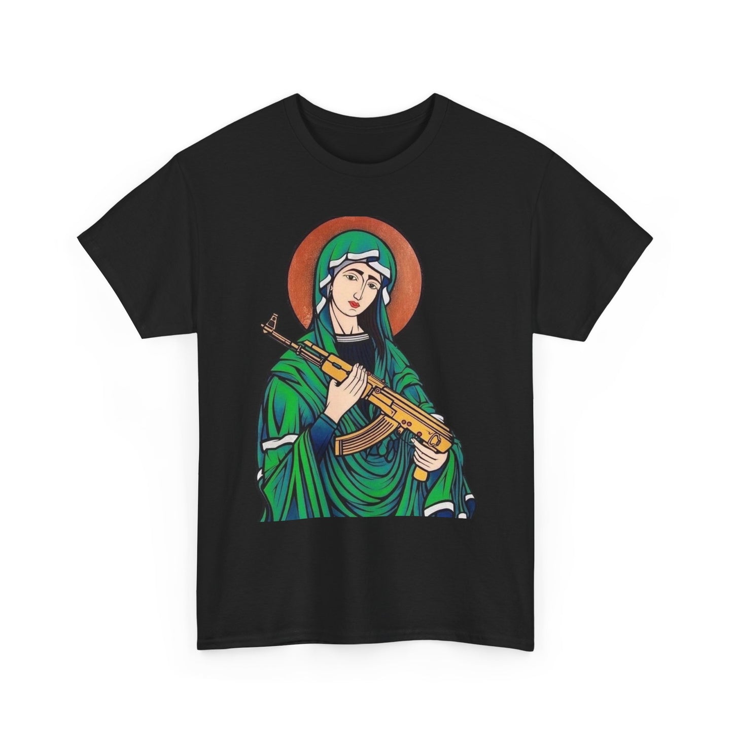 Saint With Gold AK47 Sicario Graphic T-Shirt Unisex Heavy Cotton Tee NEW