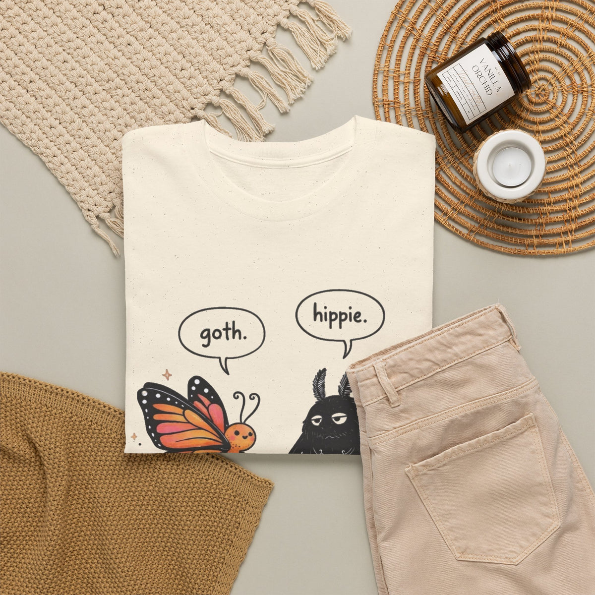 Goth Butterfly and Hippie Funny Graphic T Shirt  Men's Tee