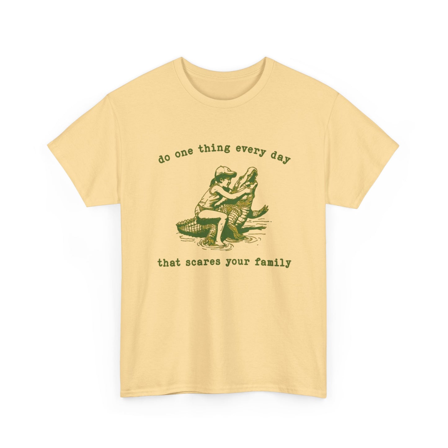 Scare Your Family Funny Alligator Graphic T Shirt Regular Men's Heavy Cotton Tee