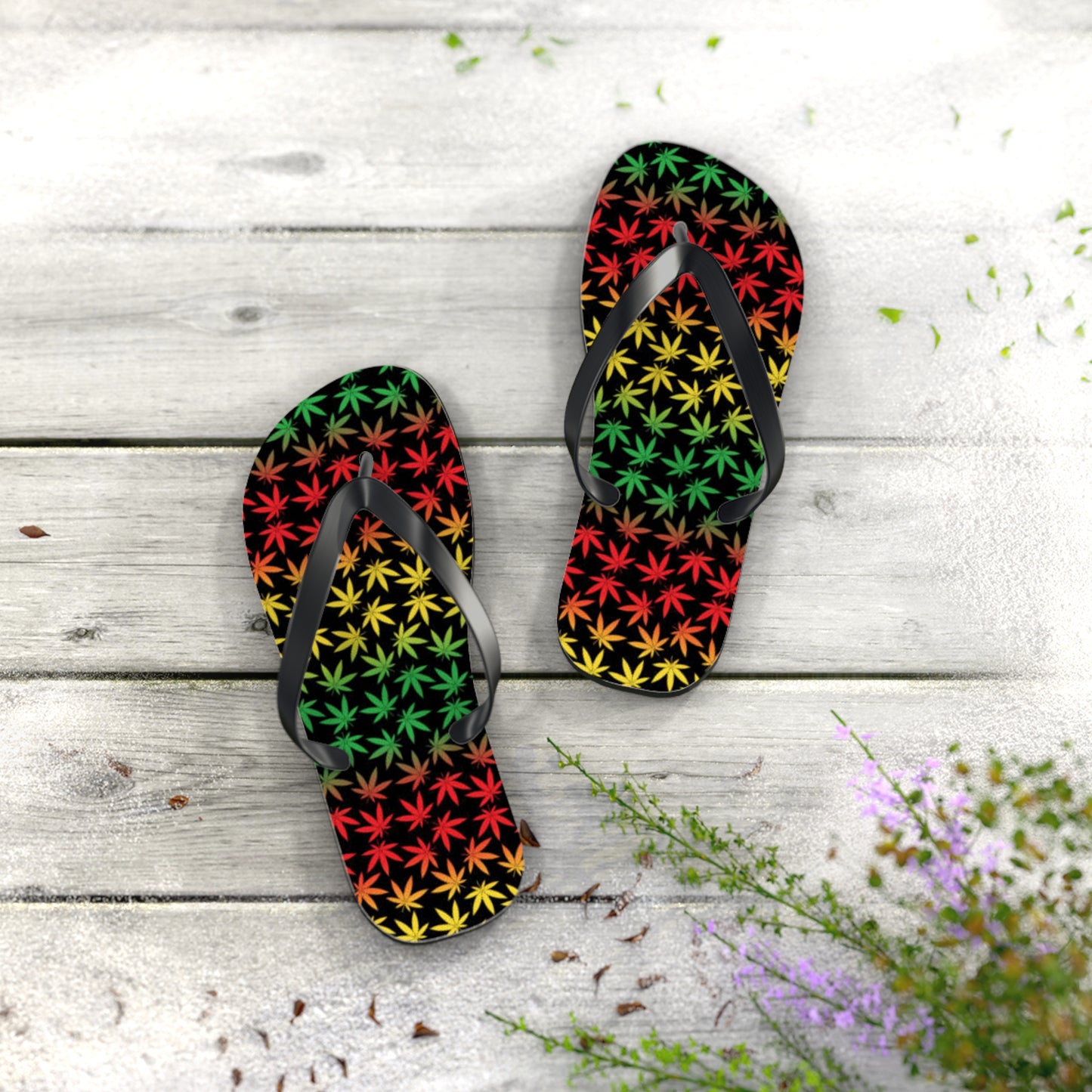 WAVES And SUN Co Sandals Jamaica Weed Flip Flops -Slides Summer Beach BRAND NEW