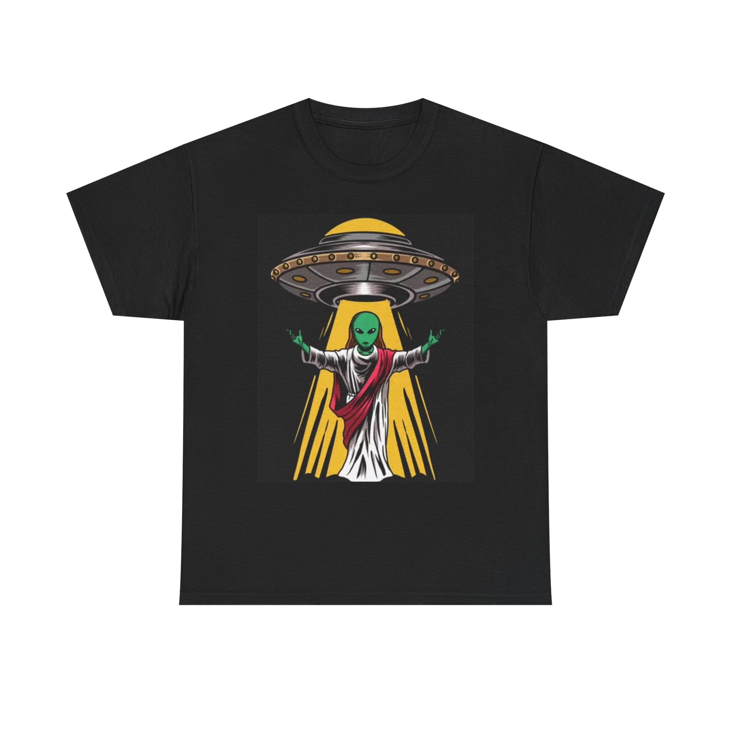 Alien Jesus Graphic T Shirt Funny Space Ship Unisex Heavy Cotton Tee