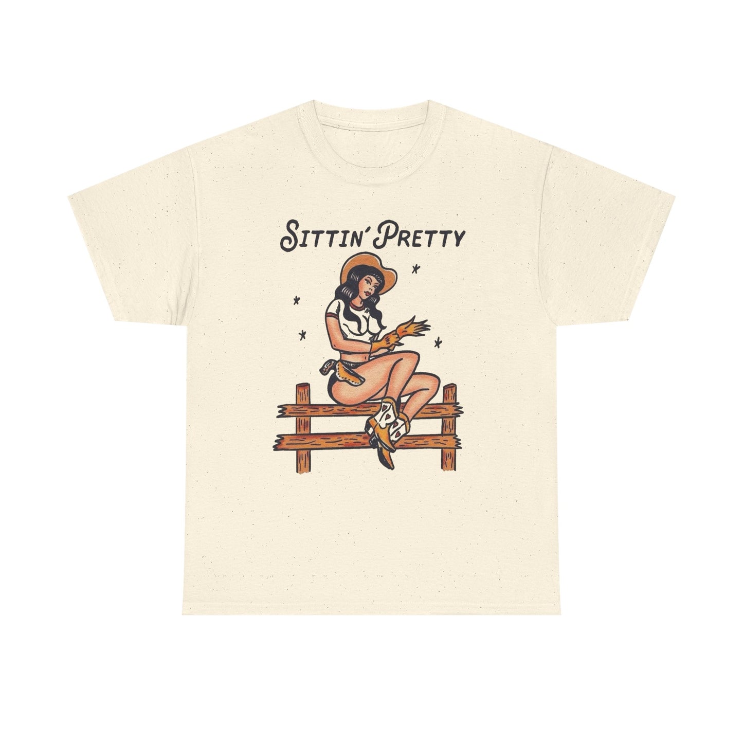 Sitting Pretty Cowgirl Western Graphic T Shirt Unisex Heavy Cotton Tee GIFT NEW