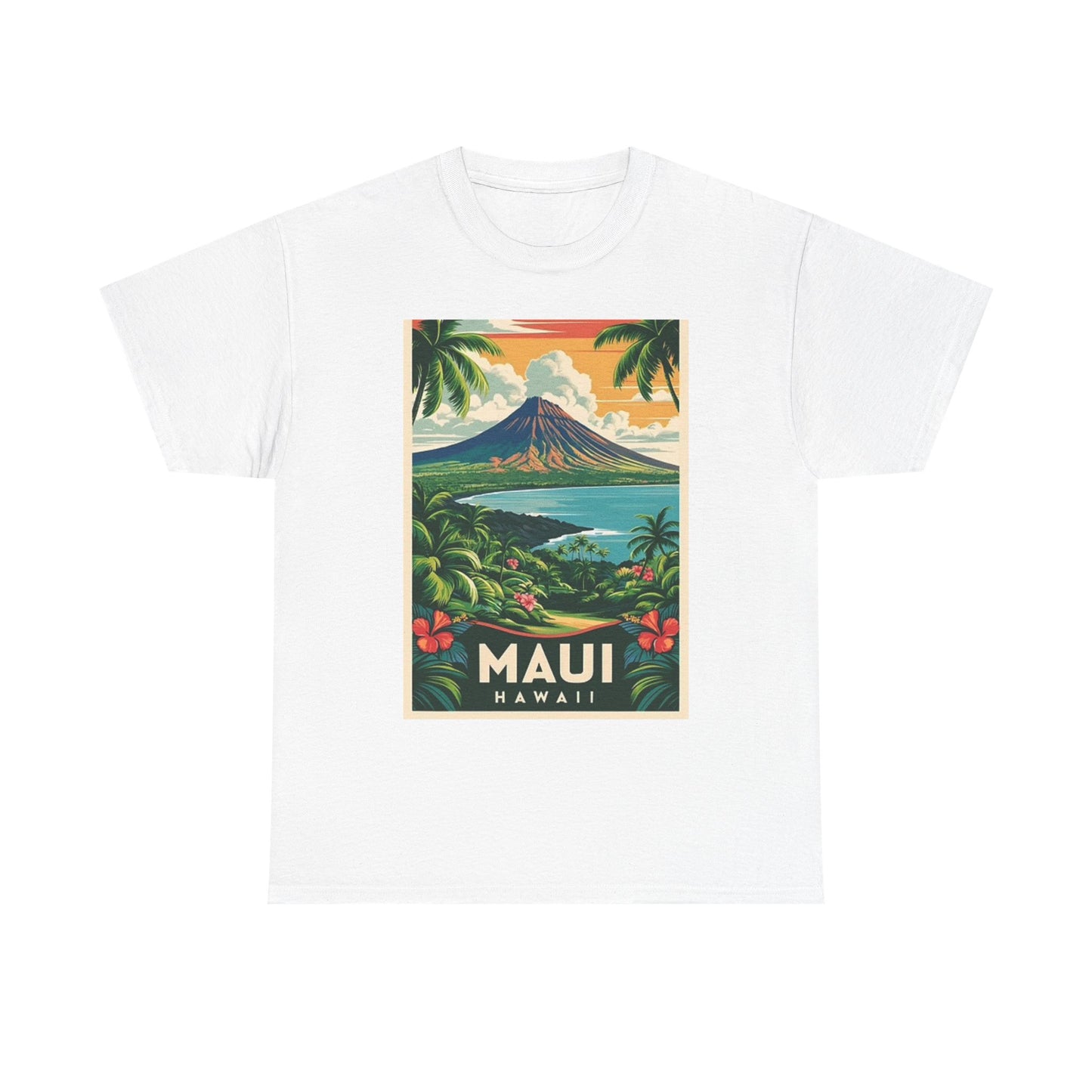 Hawaii  Maui Graphic T Shirt Retro Island Poster Unisex Heavy Cotton Tee