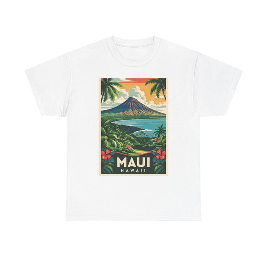 Hawaii  Maui Graphic T Shirt Retro Island Poster Unisex Heavy Cotton Tee