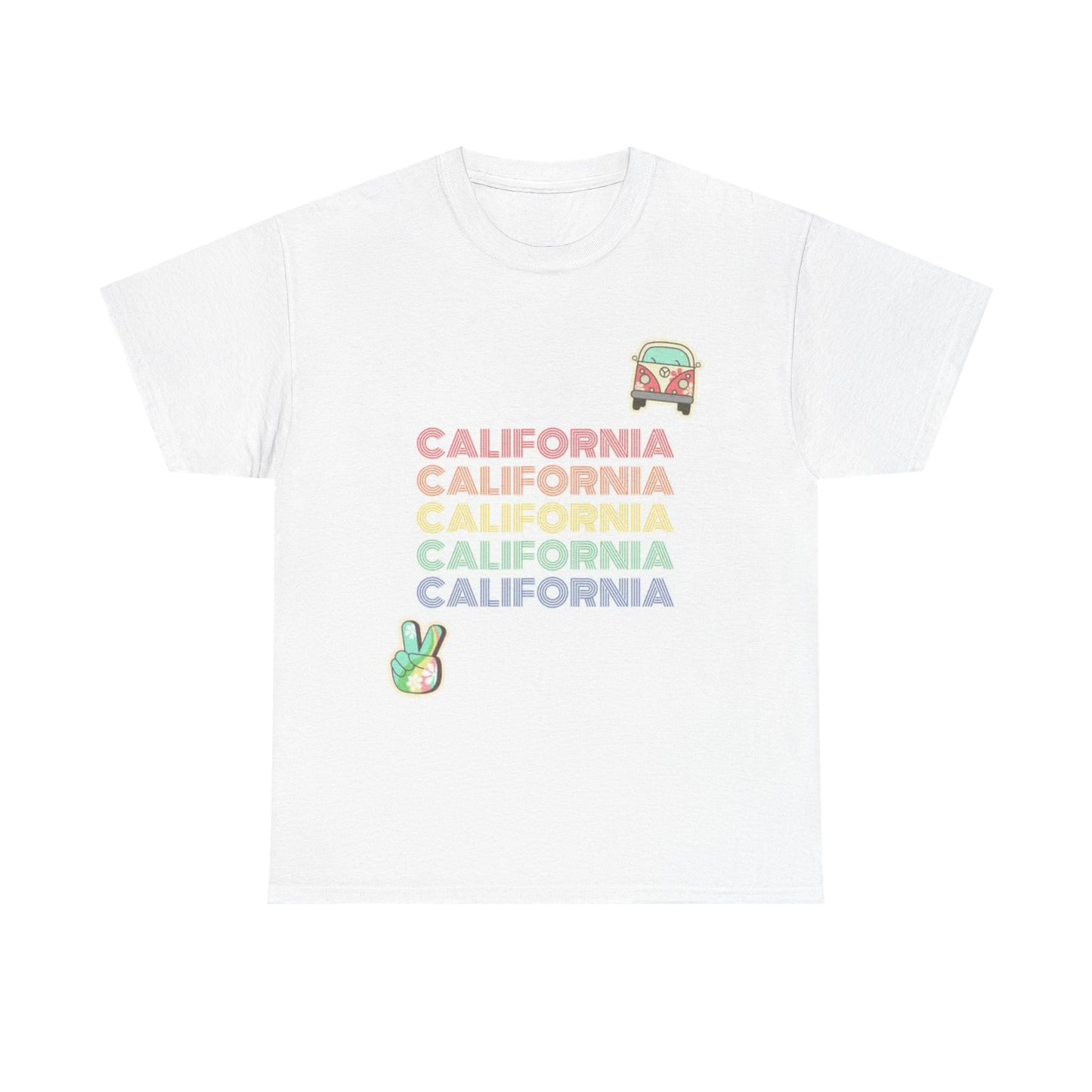 California Love T shirt Hippie Bus Rainbow Graphic Unisex Heavy Cotton Tee