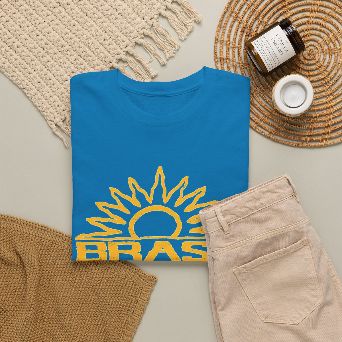 Brazil Sun Graphic T Shirt Men's Retro Classic Heavy Cotton Tee