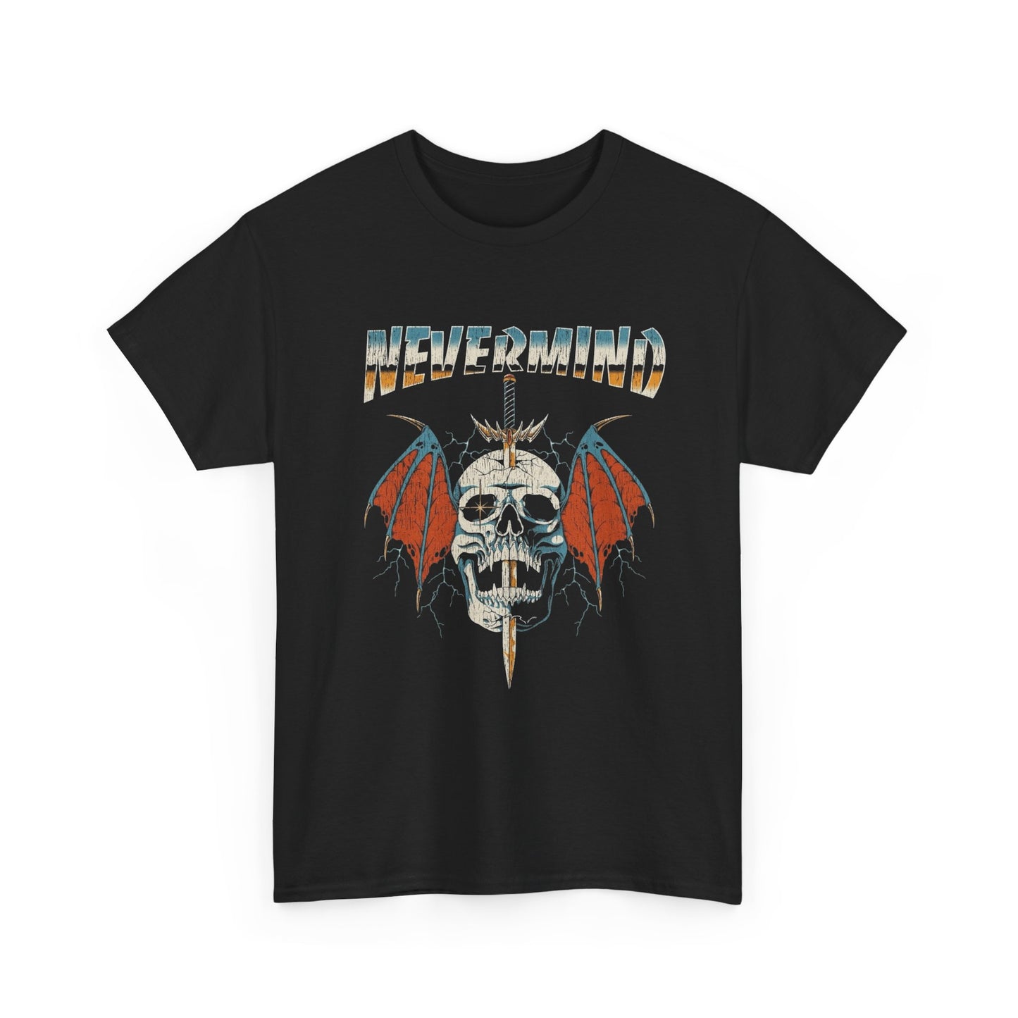 Nevermind Death Skull Sword Graphic T Shirt Unisex Heavy Cotton Tee