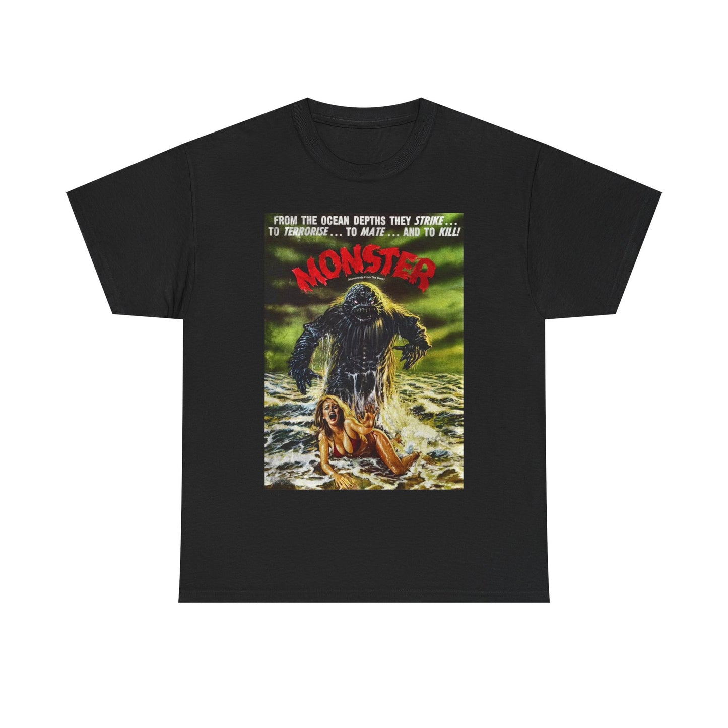 Ocean Monster Tshirt Vintage Movie Poster Retro Bikini Unisex Heavy Cotton Tee