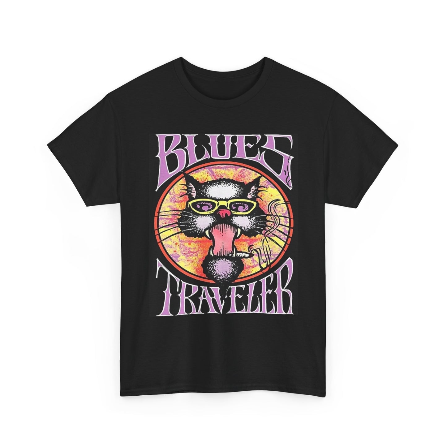 Blues Traveler T Shirt Vintage Retro Cat Graphic Black Unisex Heavy Cotton Tee