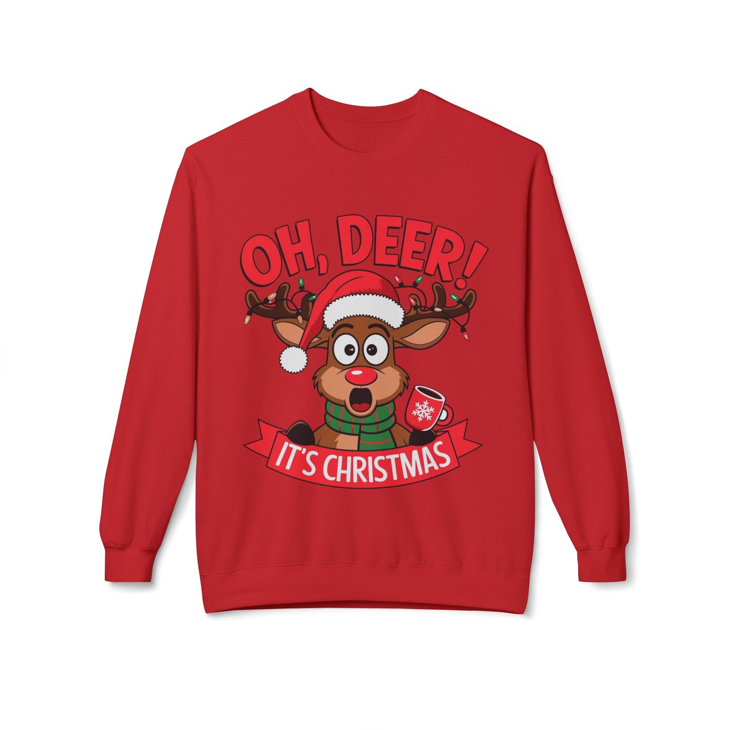 Oh Deer Its Christmas Unisex Midweight Softstyle Fleece Crewneck Sweatshirt
