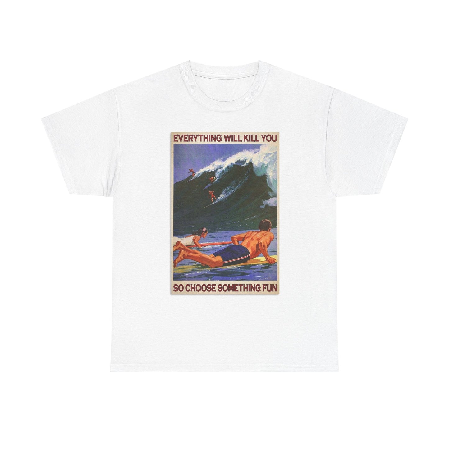 Vintage Surfing Graphic T Shirt Retro Hawaii Unisex Heavy Cotton Tee