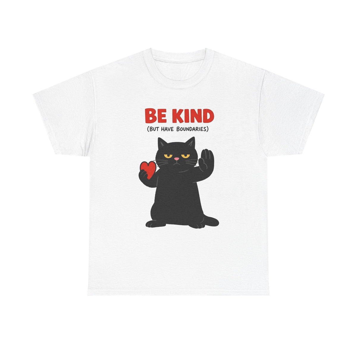 Be Kind But Have Boundaries Cat Funny Graphic T Shirt Men's Heavy Cotton Tee