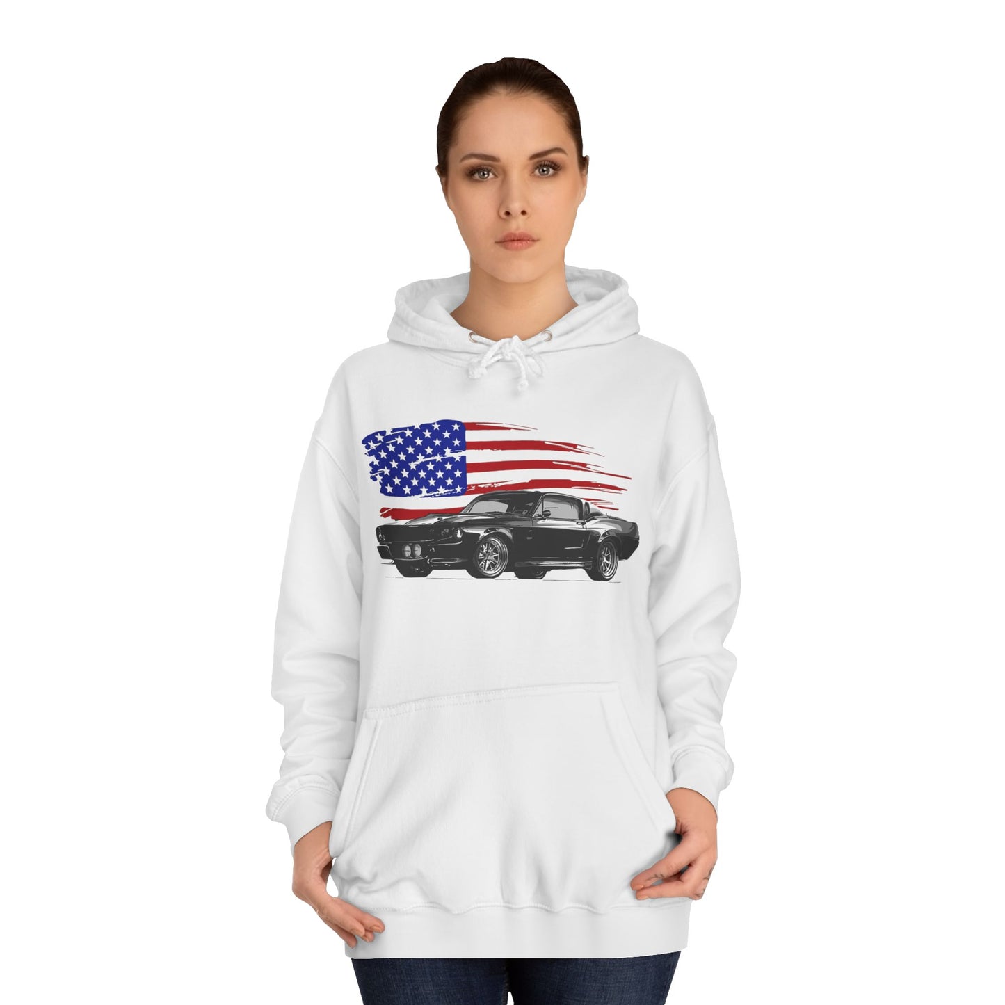 Mustang Hoodie Ford Vintage Retro American Flag Poster Unisex College Hoodie