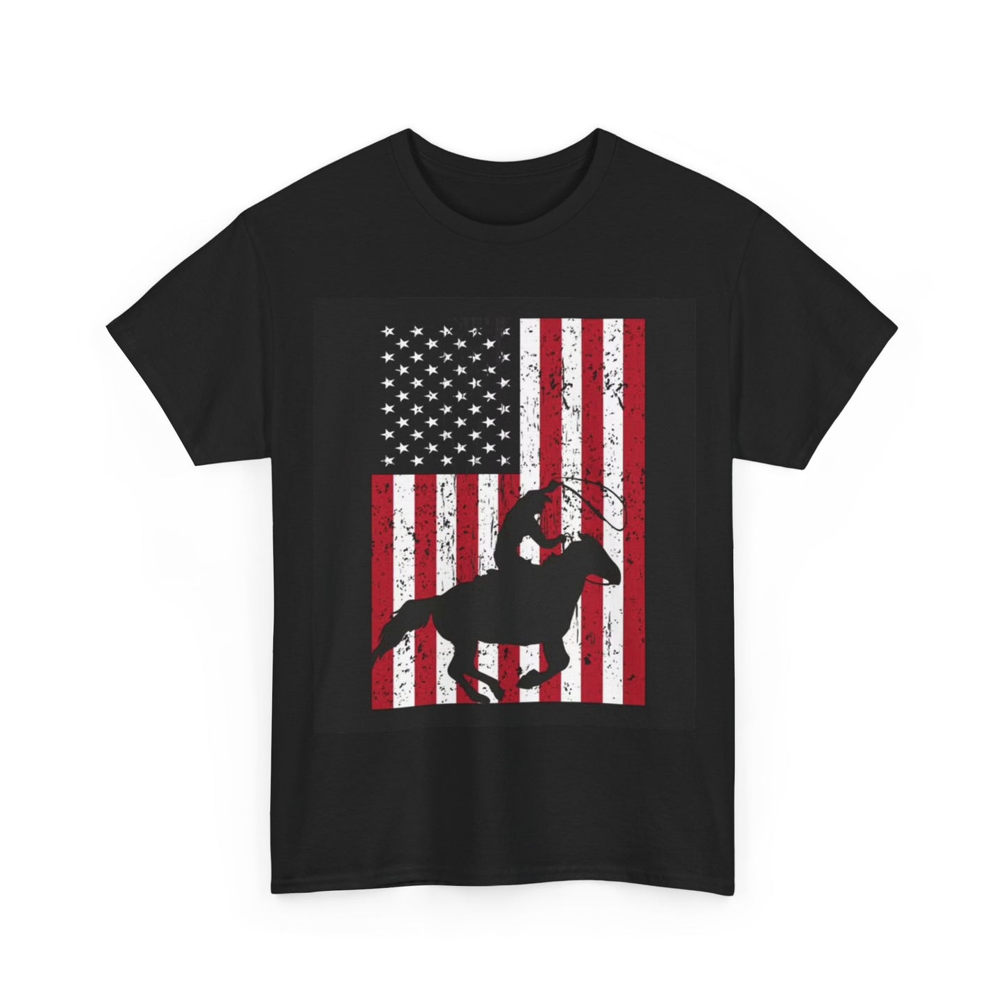 American Flag Cowboy Tshirt Rodeo Horse Country Graphic Unisex Heavy Cotton Tee