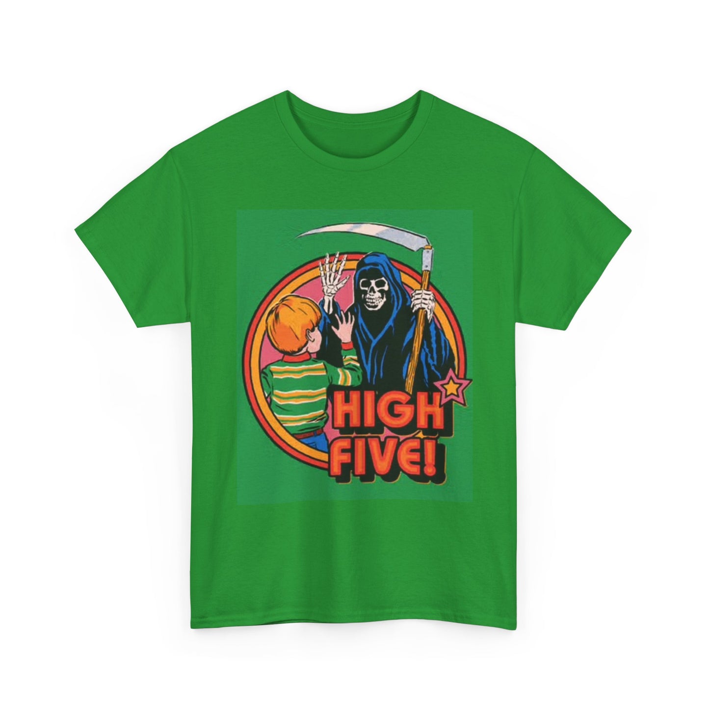 High Five Grim Reaper Graphic T Shirt Funny 70s ART Unisex Heavy Cotton Tee