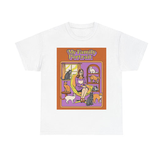 Family Portrait Tshirt Funny Cat lady 80s Vibe Unisex Heavy Cotton Tee