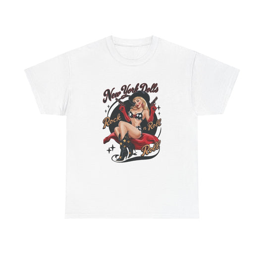 New York Dolls Cowgirl Graphic T Shirt Unisex Heavy Cotton Tee GIFT NEW