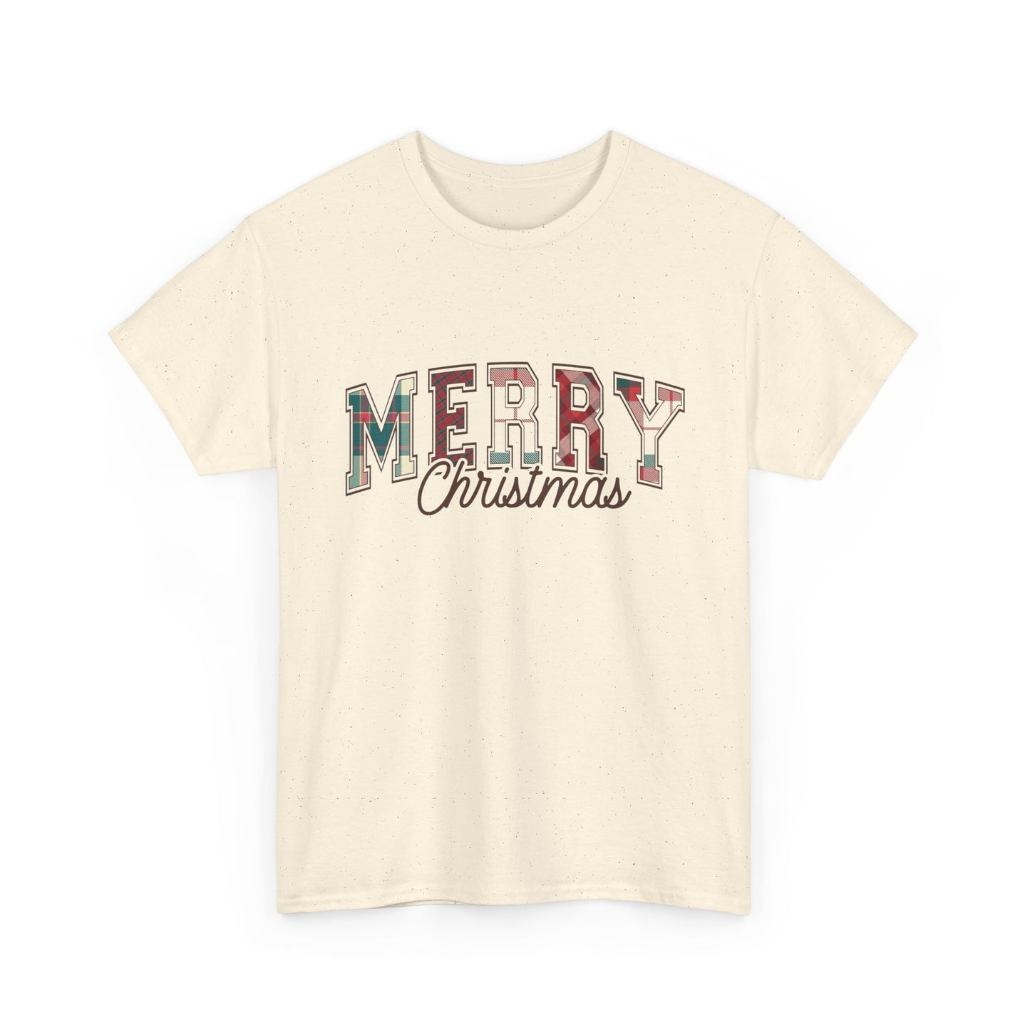 Merry Christmas Plaid Graphic T Shirt NEW Unisex Heavy Cotton Tee