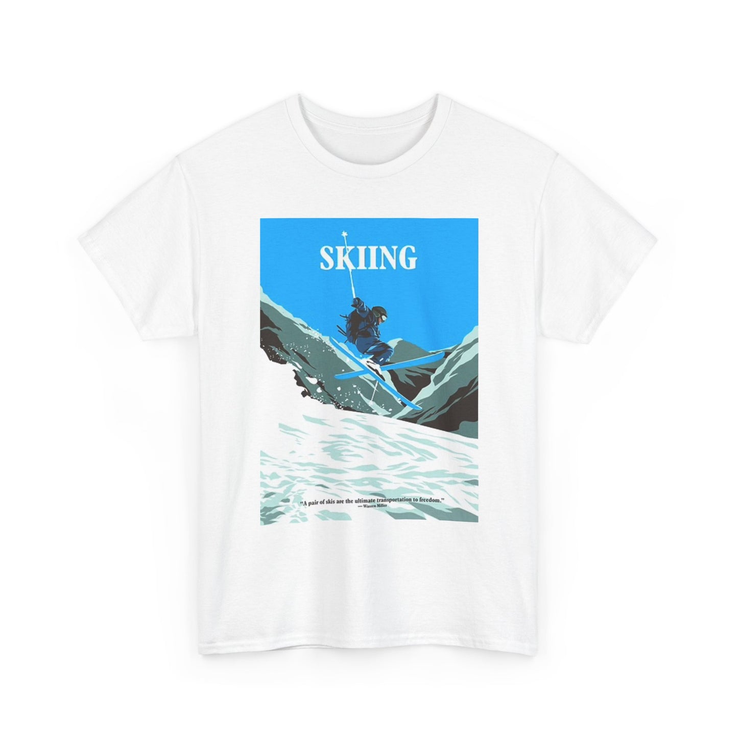 Skiing Graphic T Shirt Snow Mountains Unisex Heavy Cotton Tee