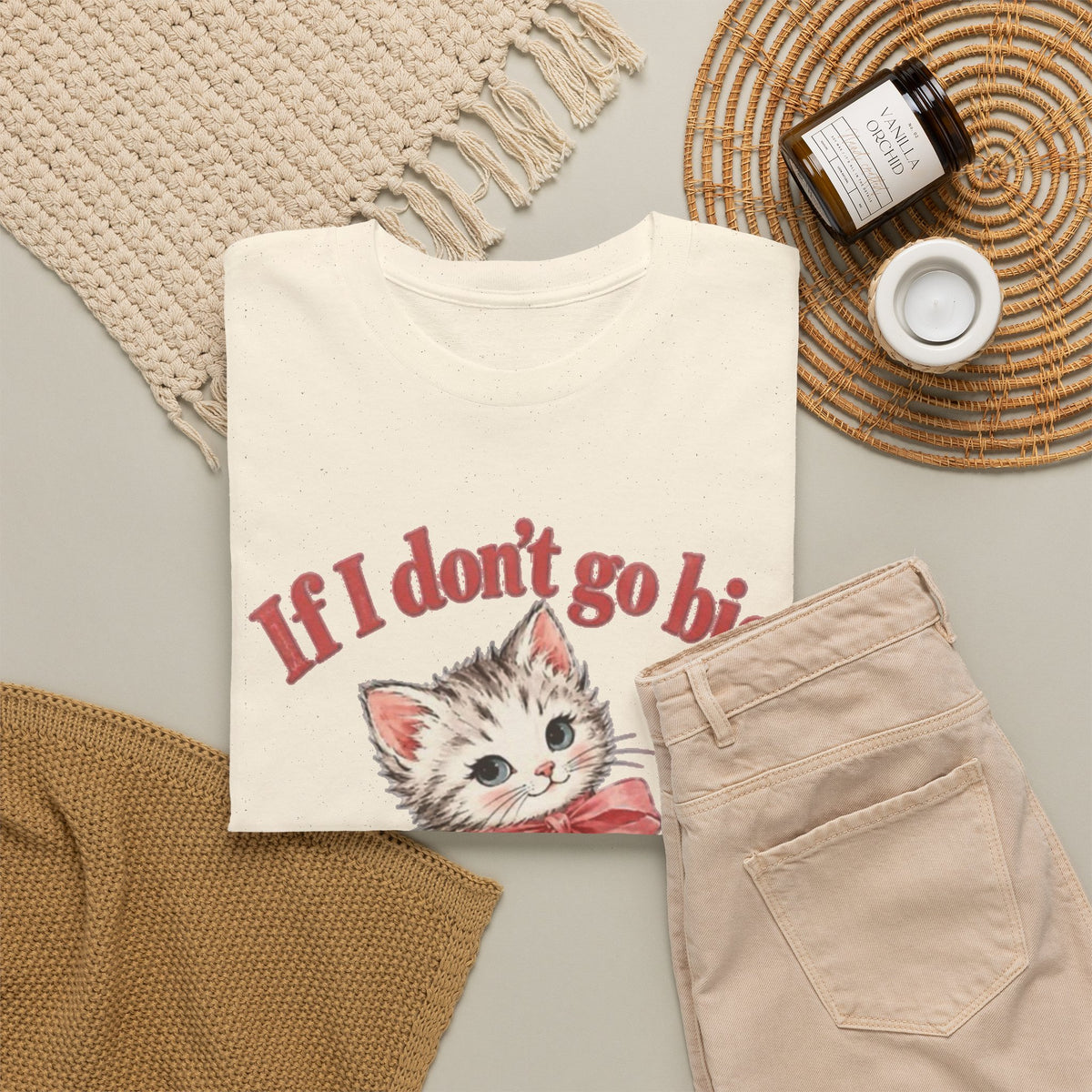 If I Don't Go Big Can I Go Home Cat Graphic T-Shirt Funny  Men's Tee