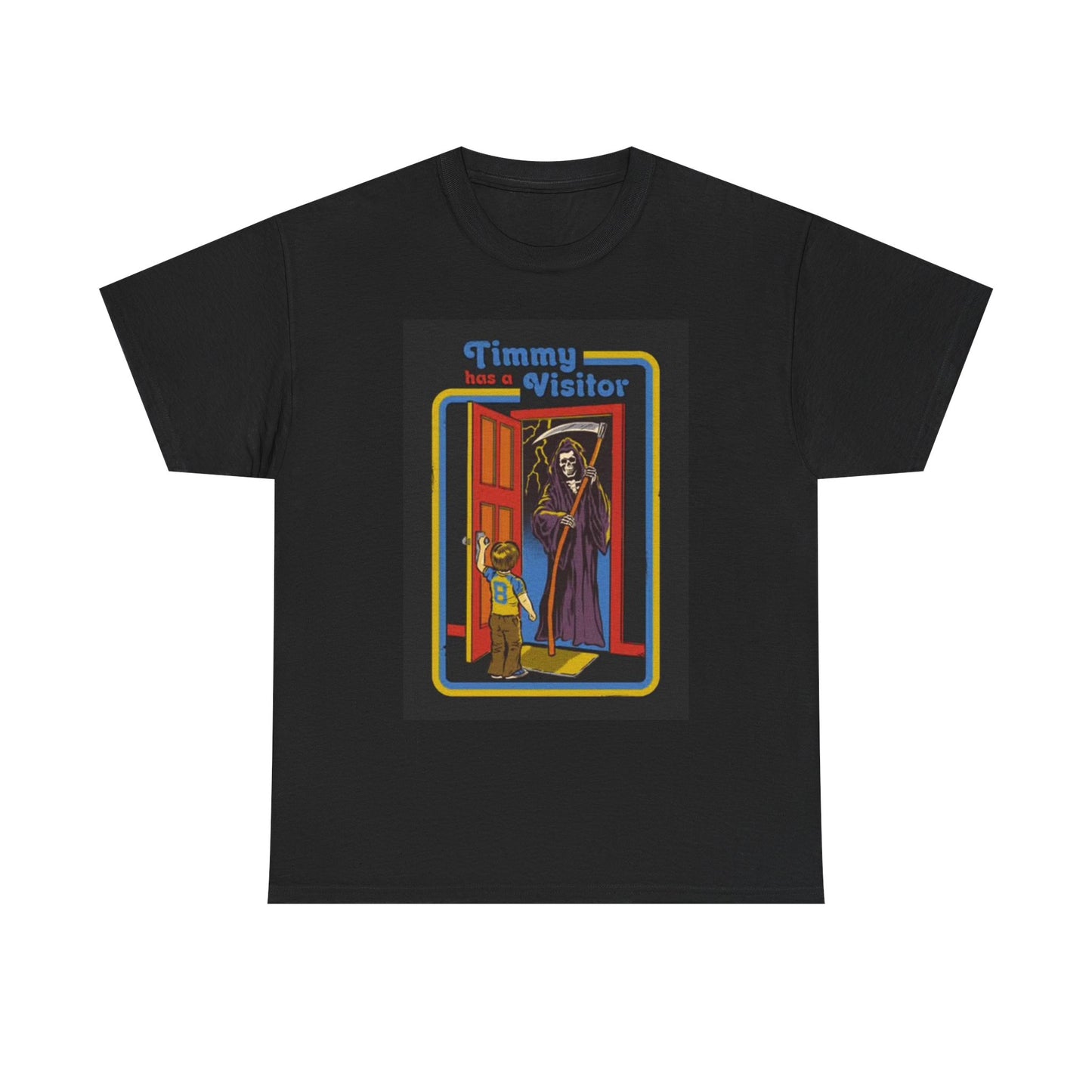 Timmy Has A Visitor Grim Reaper Graphic T Shirt Retro Unisex Heavy Cotton Tee