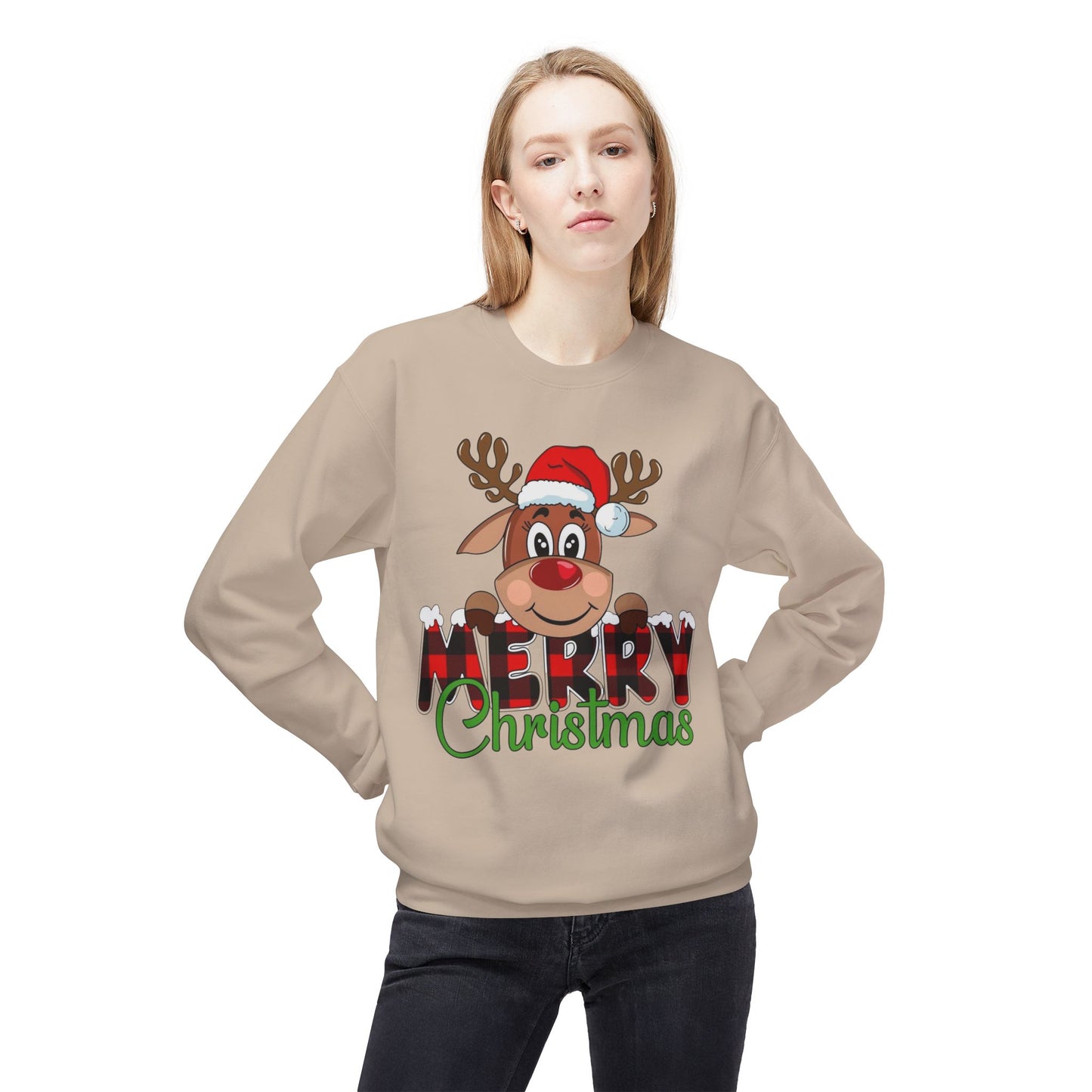 Merry Christmas Cute Deer Sweater NEW Unisex Fleece Crewneck Sweatshirt