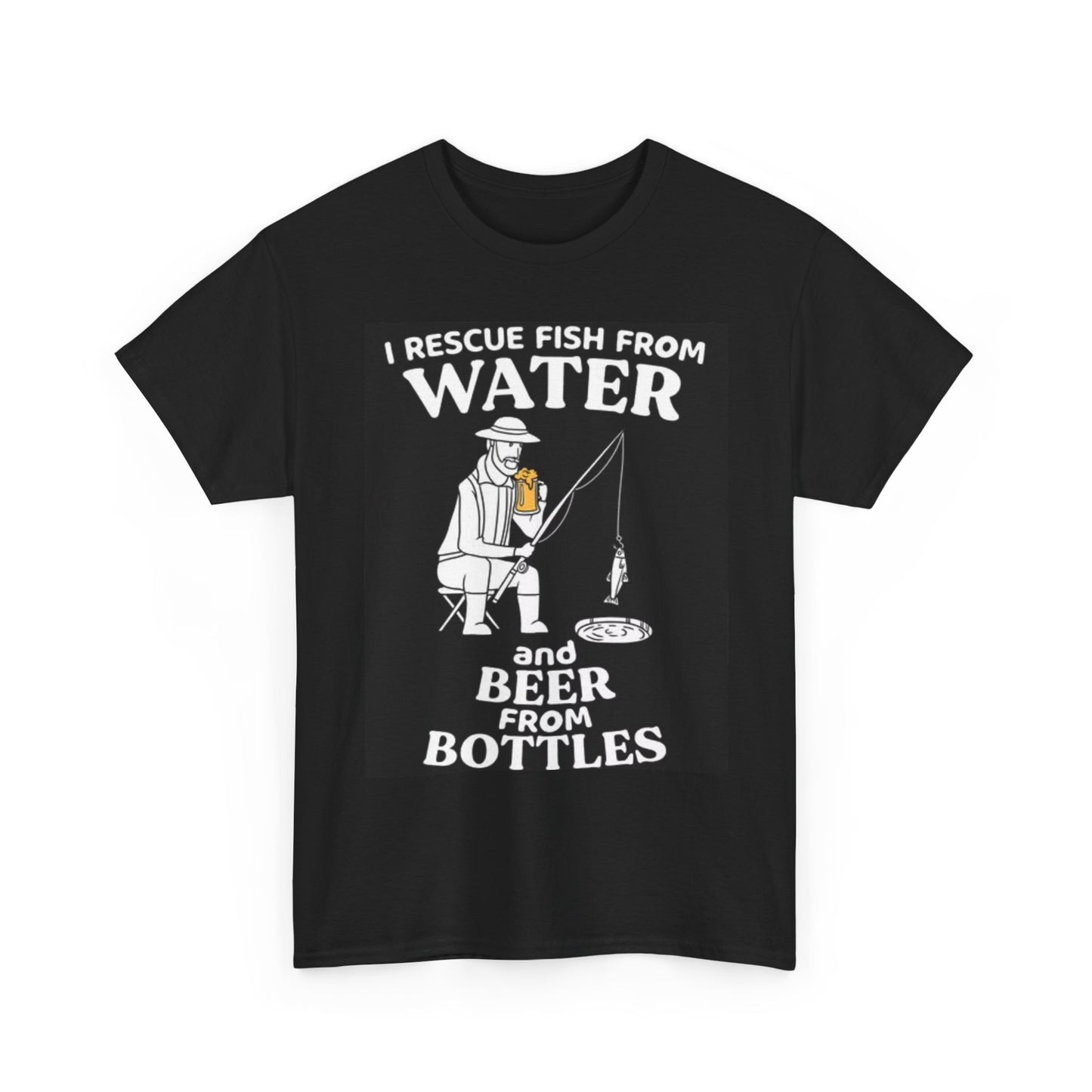 Rescue Fish And Beer Graphic T Shirt Funny Jokes Art Unisex Heavy Cotton Tee