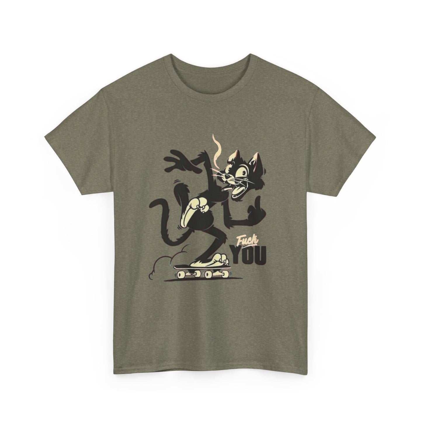 Funny Cat Middle Finger Graphic T Shirt NEW Vintage Unisex Heavy Cotton Tee