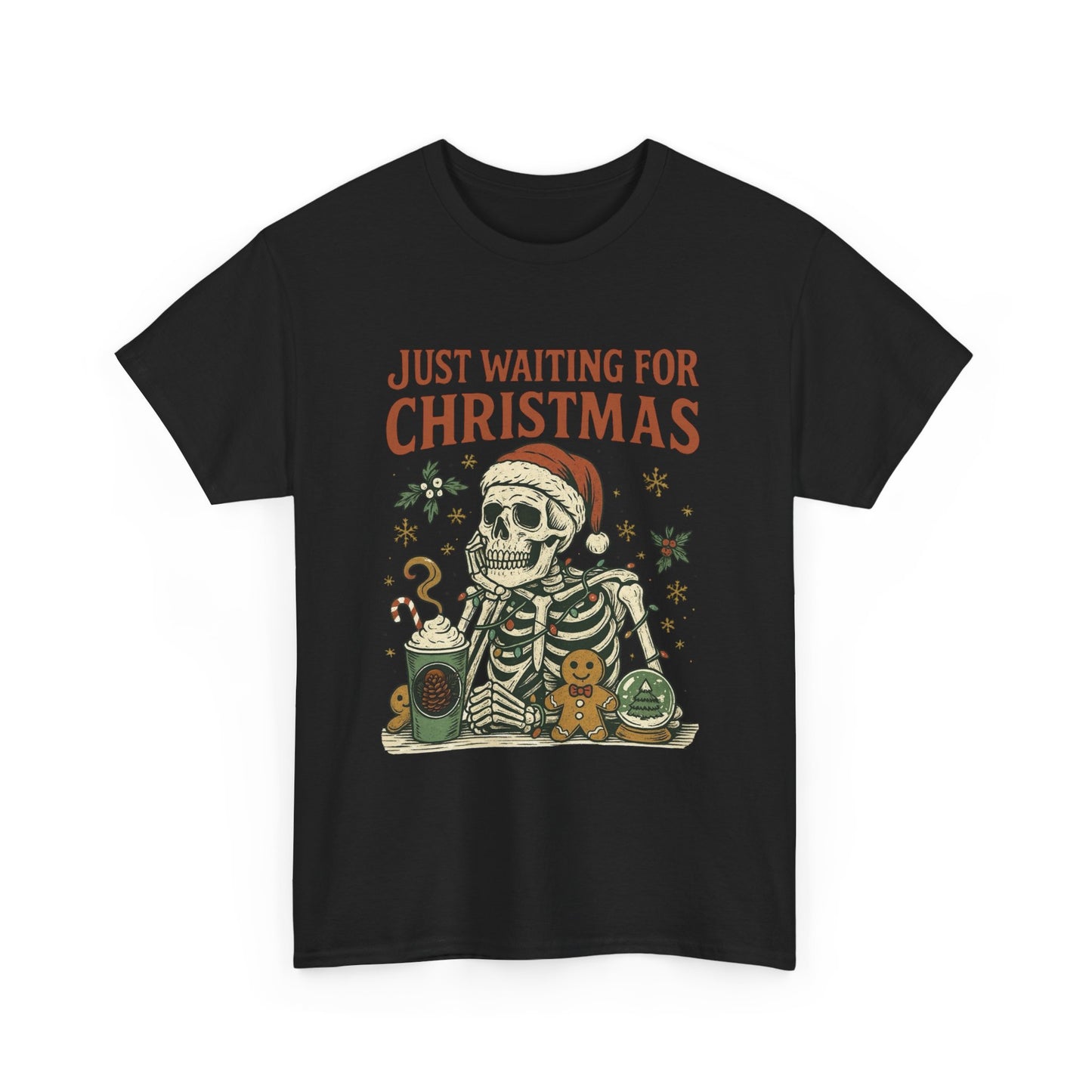 Just Waiting For Christmas Graphic T Shirt NEW Unisex Heavy Cotton Tee