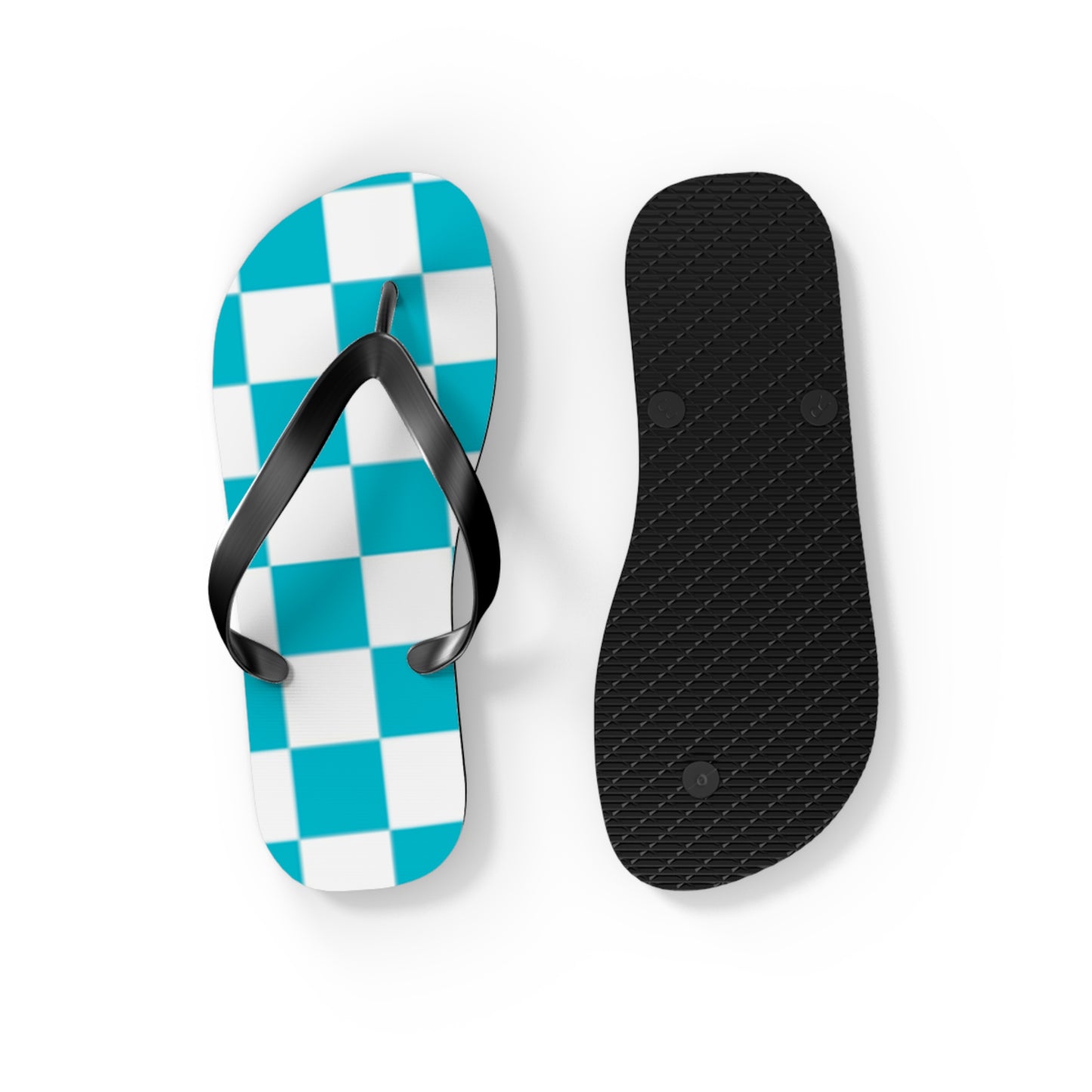 Turquoise Checkered  Sandals, Beach Shoes, Vacation Flip Flops, Pool Slides