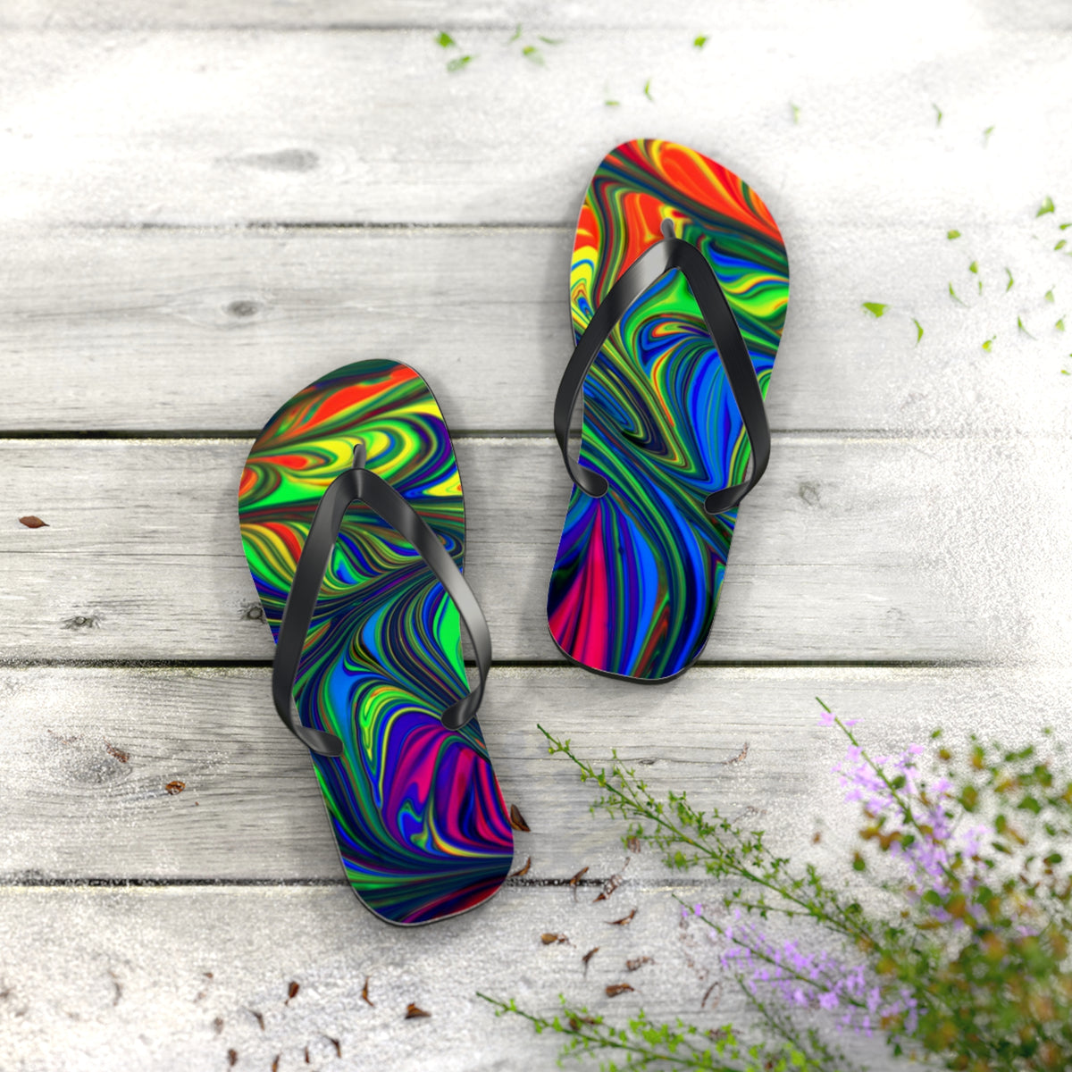 Marble Rainbow Design Flip Flops, Sandals Slides, Summer Footwear, Brand New