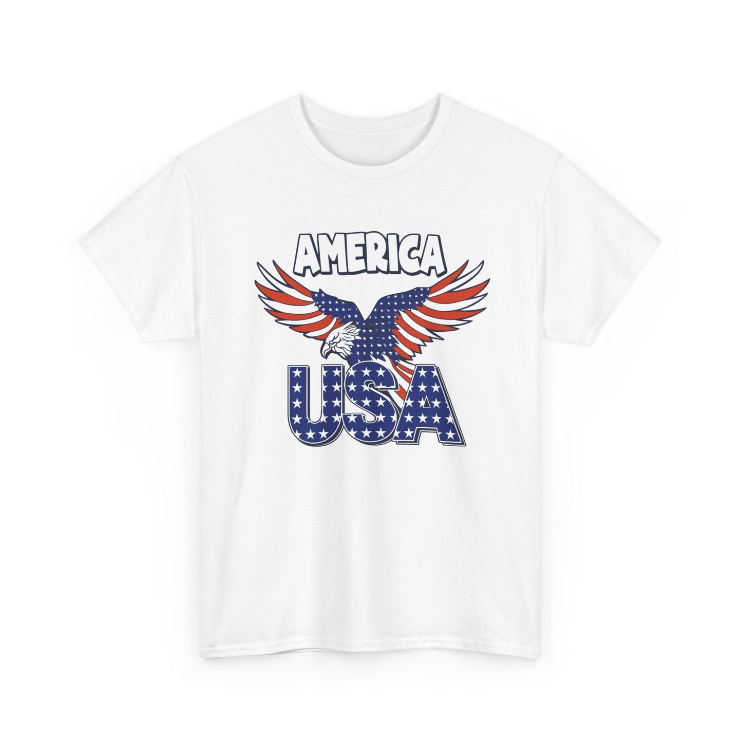 American Flag USA Bald Eagle Graphic T Shirt Men's Heavy Cotton Tee
